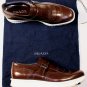 PRADA SHOES $795 BROWN KILTED VAMP TOE ORNAMENT BUCKLED VAMP MONK 11.5 44.5 NEW