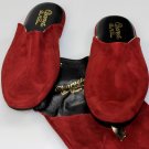 CHARVET SHOES $545 CRIMSON CALFSKIN HOUSE SLIPPERS LOGO TRAVEL POUCH M 8-9 NEW