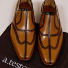 A. TESTONI SHOES $1090 BROWN VARNISHED SEAM WING-TIP HANDMADE SHOE 7.5 40.5e NEW