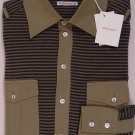 MICHAEL BASTIAN SHIRT $525 NAVY/OLIVE GREEN STRIPE 6-BTN SHIRT LARGE 52e NEW