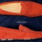 PRADA SHOES $595 LAVA SUEDE LOGO ORNAMENTED CONTRAST STITCH DRIVERS 11D 44 NEW