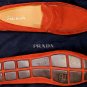 PRADA SHOES $595 LAVA SUEDE LOGO ORNAMENTED CONTRAST STITCH DRIVERS 11D 44 NEW