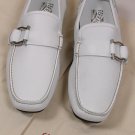 SALVATORE FERRAGAMO SHOES WHITE LOGO GANCINI ORNAMENTED VAMP DRIVER 9 42e NEW
