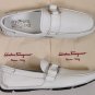 SALVATORE FERRAGAMO SHOES WHITE LOGO GANCINI ORNAMENTED VAMP DRIVER 9 42e NEW