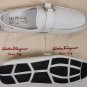 SALVATORE FERRAGAMO SHOES WHITE LOGO GANCINI ORNAMENTED VAMP DRIVER 9 42e NEW