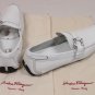 SALVATORE FERRAGAMO SHOES WHITE LOGO GANCINI ORNAMENTED VAMP DRIVER 9 42e NEW