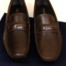 PRADA SHOES $595 DARK BROWN LOGO STRIPE ORNAMENTED VAMP DRIVERS 10D 43e NEW