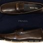 PRADA SHOES $595 DARK BROWN LOGO STRIPE ORNAMENTED VAMP DRIVERS 10D 43e NEW