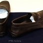 PRADA SHOES $595 DARK BROWN LOGO STRIPE ORNAMENTED VAMP DRIVERS 10D 43e NEW