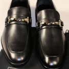 ZEGNA SHOES $745 BLACK CALFSKIN LOGO HORSEBIT ORNAMENTED VAMP LOAFER 8 41e NEW
