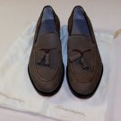 SANTONI SHOES $990 TAUPE SUEDE CALFSKIN TASSELED VAMP HANDMADE LOAFER 12 45 NEW