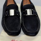 SALVATORE FERRAGAMO SHOES $640 BLACK LOGO BUCKLE ORNAMENTED DRIVER 9 EE 42 NEW