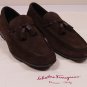 SALVATORE FERRAGAMO SHOES BROWN SUEDE ALLIGATOR TASSELED LOAFER 9.5 42.5 NEW