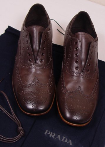 PRADA SHOES $740 BROWN OPTIONAL LACED VINTAGED WING TIP OXFORD 11 44e NEW