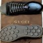 GUCCI SHOES $590 BLACK LOGO CHARM ORNAMENTED LOGO EMBOSSED TRAINER 9.5 42.5e NEW