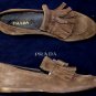 PRADA SHOES $690 BROWN SUEDE CALFSKIN KILTED TASSEL VAMP LOAFERS 8.5 41.5 NEW