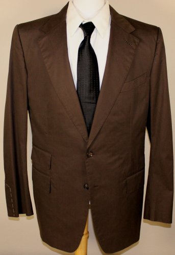 TOM FORD SUIT $3400 CHOC BROWN 100%BRUSHED COTTON HANDMADE 2BTN SUIT 44L 56e NEW