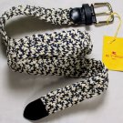 ETRO BELT $320 NAVY/WHITE SPEC WOVEN LOGO EMBOSSED BUCKLE BELT 36 90cm NEW