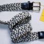 ETRO BELT $320 NAVY/WHITE SPEC WOVEN LOGO EMBOSSED BUCKLE BELT 36 90cm NEW