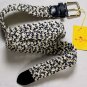 ETRO BELT $320 NAVY/WHITE SPEC WOVEN LOGO EMBOSSED BUCKLE BELT 36 90cm NEW