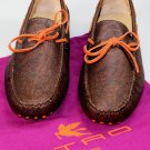 ETRO SHOES $545 BROWN PAISLEY ORANGE TIED VAMP PEBBLE SOLE DRIVERS 7 40e NEW