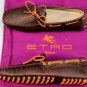 ETRO SHOES $545 BROWN PAISLEY ORANGE TIED VAMP PEBBLE SOLE DRIVERS 7 40e NEW