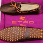 ETRO SHOES $545 BROWN PAISLEY ORANGE TIED VAMP PEBBLE SOLE DRIVERS 7 40e NEW