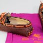 ETRO SHOES $545 BROWN PAISLEY ORANGE TIED VAMP PEBBLE SOLE DRIVERS 7 40e NEW