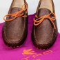ETRO SHOES $545 BROWN PAISLEY ORANGE TIED VAMP PEBBLE SOLE DRIVERS 7 40e NEW