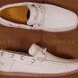 GUCCI SHOES $560 DOVE GRAY LOGO STITCHED BOAT SHOE CASUAL LOAFER 6 39e NEW