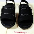 SALVATORE FERRAGAMO SHOES $435 BLACK LATTICE WOVEN LOGO BUCKLED SANDAL 8 41e NEW