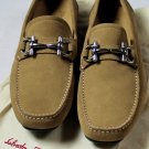 SALVATORE FERRAGAMO SHOES $595 CAMEL BROWN LOGO GANCIO ORNAMENT DRIVER 7 40 NEW