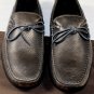 TOD'S SHOES $545 BRONZE LOGO EMBOSSED TIED VAMP PEBBLE SOLE DRIVER 12 45e  NEW