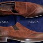 PRADA SHOES $850 DARK BROWN TOE ORNAMENTED OILED SUEDE LOAFERS 8.5 41.5 NEW