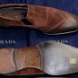 PRADA SHOES $850 DARK BROWN TOE ORNAMENTED OILED SUEDE LOAFERS 8.5 41.5 NEW