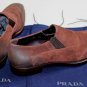 PRADA SHOES $850 DARK BROWN TOE ORNAMENTED OILED SUEDE LOAFERS 8.5 41.5 NEW