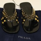 PRADA SHOES $540 BLACK PATENT CALF GOLD/BLACK STUDDED CROSSSTRAP SANDAL 7 40 NEW