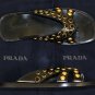 PRADA SHOES $540 BLACK PATENT CALF GOLD/BLACK STUDDED CROSSSTRAP SANDAL 7 40 NEW