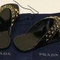 PRADA SHOES $540 BLACK PATENT CALF GOLD/BLACK STUDDED CROSSSTRAP SANDAL 7 40 NEW