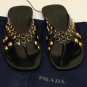 PRADA SHOES $540 BLACK PATENT CALF GOLD/BLACK STUDDED CROSSSTRAP SANDAL 7 40 NEW