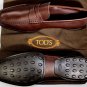 TOD'S SHOES $495 HICKORY CALF LOGO EMBOSSED PEBBLED SOLE PENNY LOAFER 12 45 NEW