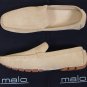 MALO SHOES $465 BONE SUEDE LOGO EMBOSSED VAMP TONAL STITCH DRIVERS 10D 43e NEW