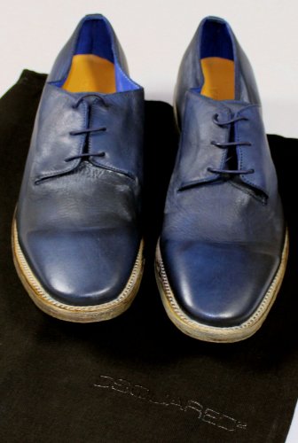 DSQUARED2 SHOES $840 DARK BLUE LOGO EMBOSSED HANDMADE DERBY 10.5 43.5e NEW