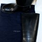 PRADA SHOES $1190 BLACK CAP TOE STACKED HEEL PULL UP RIDING BOOTS 7.5 40.5e NEW