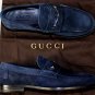 GUCCI SHOES $695 DARK BLUE SUEDE HORSEBIT ORNAMENTED BIT VAMP LOAFER 7 40e NEW