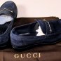GUCCI SHOES $695 DARK BLUE SUEDE HORSEBIT ORNAMENTED BIT VAMP LOAFER 7 40e NEW