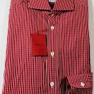 KITON DRESS SHIRT $685 RED/WHITE CHECK HANDMADE DRESS SHIRT 15.5/34 39e NEW