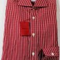 KITON DRESS SHIRT $685 RED/WHITE CHECK HANDMADE DRESS SHIRT 15.5/34 39e NEW