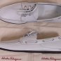 SALVATORE FERRAGAMO SHOES $510 WHITE LOGO EMBOSSED DENVER BOATSHOES 10 43e NEW