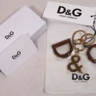 DOLCE & GABBANA KEYCHAIN $145 SILVER & BROWN LEATHER LOGO LETTER KEYCHAIN NEW